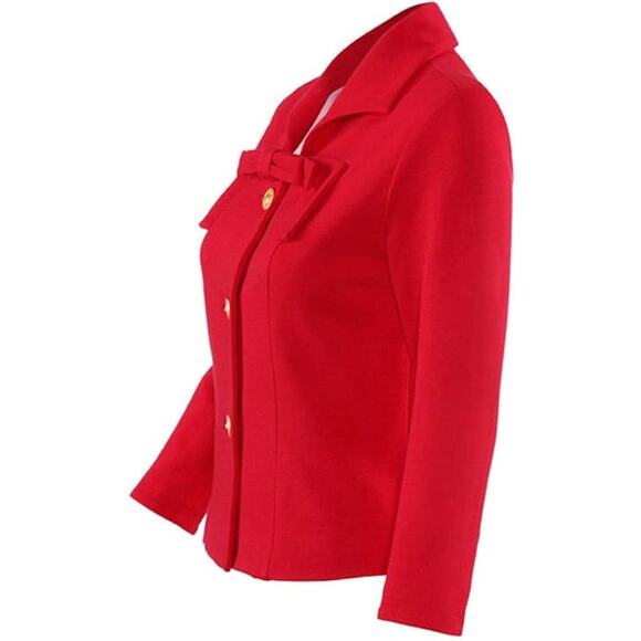 CAbi Beau Bow Gold Button Lined Red Blazer Size 10 - Picture 7 of 13
